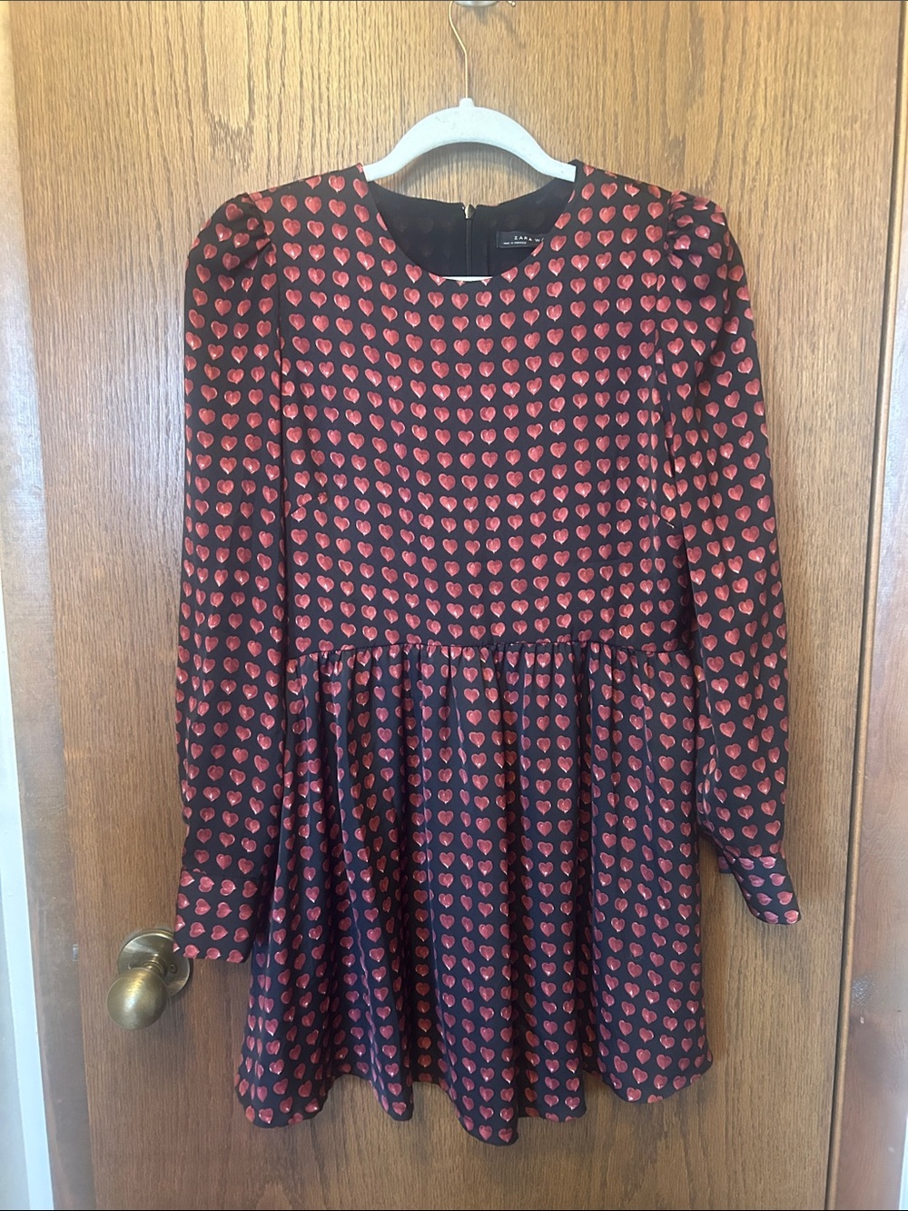 Zara Black Mini Dress with Red Heart Print